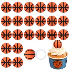BOXOB 24pcs 3D Basketball Rings Cupcake Toppers, Basketball Cupcake Decoration Donut Decoration Sports Ball Themed Open Party Rings for Kids Boys Sports Game Gifts Birthday Party Supplies