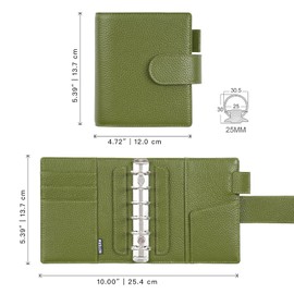 Moterm Pocket Elite Rings Planner - Genuine Leather Binder Organizer without Big Back Pocket (Pebbled-Olive, 25mm Ring)