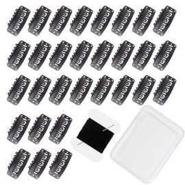 uadbau uadbau 30 Pcs 32mm 6-Teeth U-Shape Wig Clips for Clip-in Hair Extensions, with DIY Needle and Thread Kit C Snap Hair Clips for Hair Extensions Clip-ins (Black)
