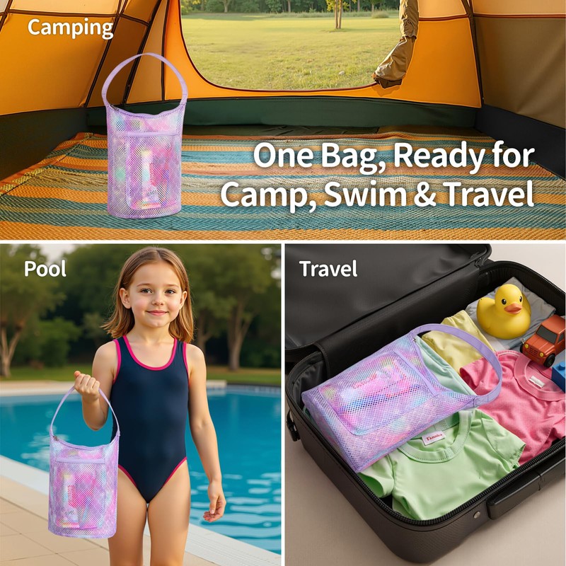 BrainyBees Mesh Shower Caddy Portable - Small Kids Shower Bag,