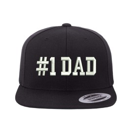 DSY Lifestyle #1 Dad Flat Bill Snapback Baseball Hat - Number One Dad, Father's Day Hat, Hat for Dad (Black)