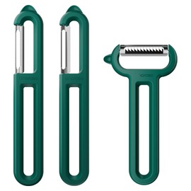 Linoroso 3 Pieces Vegetable Peeler Set with Straight Peeler, Serrated Peeler and Julienne Y-Peeler, Dishwasher Safe Classic Fruit Peeler for Kitchen, Potato Peelers for Peeling veggie and Food, Green