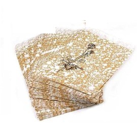 RJ Displays 100 pieces Gold print Paper Bags Shopping Sales Tote Bags. School Supplies, Candy, Cookies, Small Gift, Crafts Items, Party Favor, Jewelry Merchandise Size- 4" x 6' inches