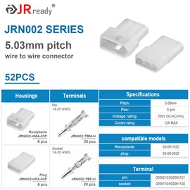 JRready ST6416 Standard.093 Pin and Socket Connectors 3 Circuits (6 Matched Sets), 14-20 AWG, Compatible with Molex Standard.093 3 Pin Male& Female Connector, 5.03 mm Pitch, Free Hanging