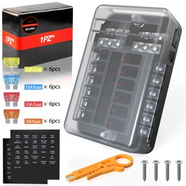 1PZ KC4-PK4 12 Circuit Waterproof Fuse Box with LED Light & Built-in Wire Cutter Universal Dual Pole Car Truck Boat Marine Fuse Block Panel