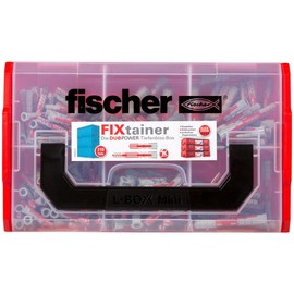fischer FIXtainer DuoPower Deep Bite Box, Dowel Box with 210 DuoPower Dowels Short/Long (80 Pieces 6 x 30, 40 Pieces 6 x 50, 60 Pieces 8 x 40, 30 Pieces 8 x 65), Dowel Box with Carry Handle and Click