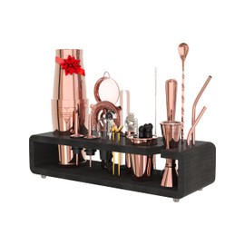 Elite Mixology Bartender Kit 20-Piece Boston Cocktail Shaker Set for Mixing with Stand- Indestructible Bar Accessories Bartending Kit, Cocktail Bar Set, Bartender Set, Bonus Recipe Cards Bar Tools