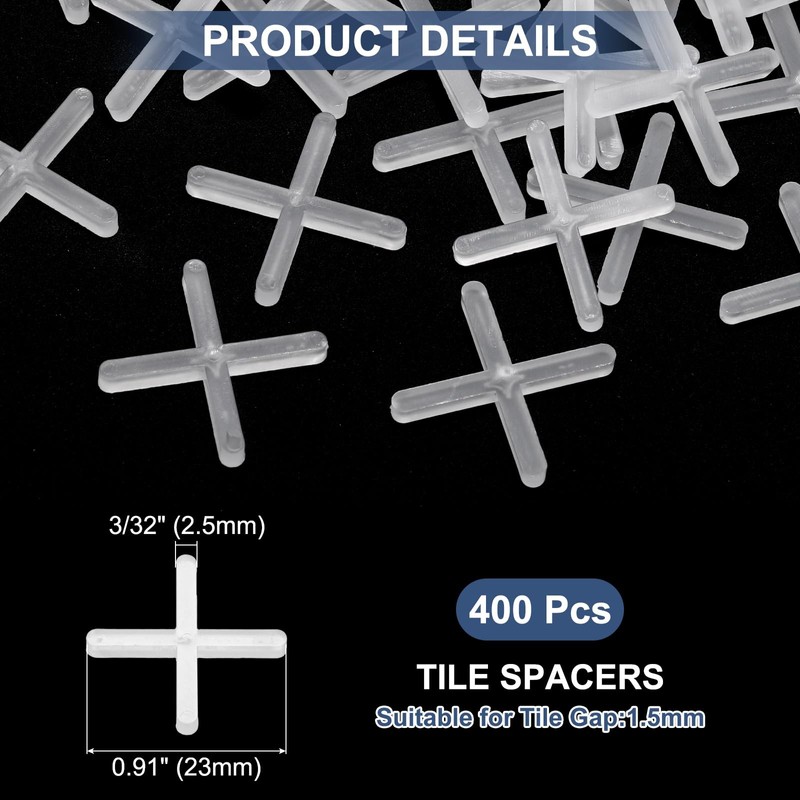 sourcing map 400Pcs Tile Spacers, 2.5mm 3/32" Cross Shape Wall