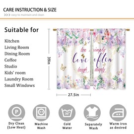 CINEKER - Cortinas de cocina con flores de color morado y rosa – Cortinas de tratamiento de ventana de baño – Cortinas de flores silvestres inspiradoras para café, recámara pequeño, puerta francesa