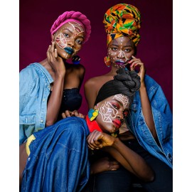 Ankara - Pañuelo para la cabeza con estampado africano suave para el cabello largo, bufanda para la cabeza, turbante, corbata, tela africano, 1. Tela Kente verde, negro y naranja, 1 Count (Pack of 1)