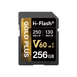 H-Flash V60 SD Card 256GB High Speed, up to 250MB/s Read, 130MB/s Write, Memory Card for Camera, 4K UHD Video, Photographer and Camcorder Professional Storage (V60 256GB)
