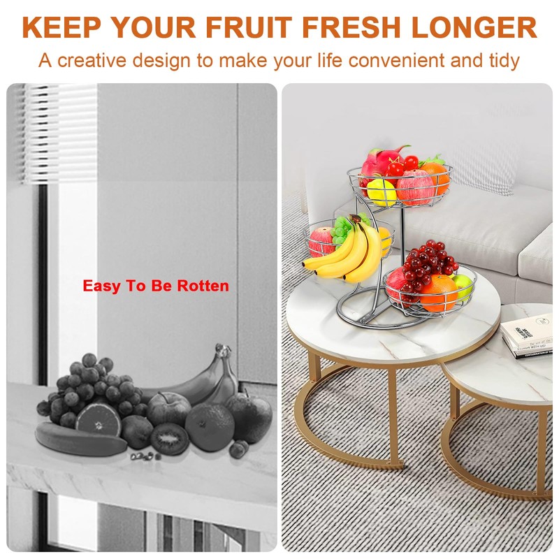 Livabber Fruit Basket Bowl with Banana Hanger, Fruit Vegetable Storage
