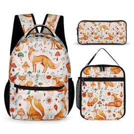Homieblanket Fox Backpack with Lunch Box & Pencil Case, 16 Inch Cute Foxes Themed Bookbag, Adjustable Lightweight Large Capacity, Colorful Daily Casual Animal Backpacks Set with Lunch Bag