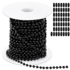 Yaocom 50ft 4.5mm Ball Beaded Chain with 50 Connectors for Roller Shade &Vertical Window Blinds, Dog Tag Chain, Jewelry Making/Crafts & DIY Projects (Black)