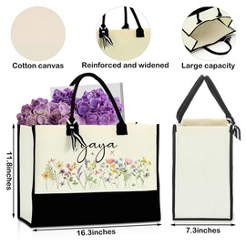 Yaya Gifts Grandma Canvas Cotton Tote Bag - Practical Gift Ideas for First Time Grammie - Birthday, Christmas Flower Reusable Beach and Shopping Bags for Women