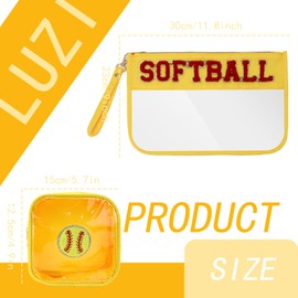 2 Pcs Softball Gifts Makeup Bag with Chenille Letter Patch,with Handles Softball PVC Waterproof Clear Makeup Bag,Portable Toiletry Storage Bag,Players & Fans Birthday, Team or Sports Lover Presents