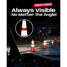 BATTIFE 28 Inch Traffic Cones with Black Weighted Base, PVC Orange Cones for Traffic Control, Construction Events, Driveways, and Parking Lots (4 Pack)