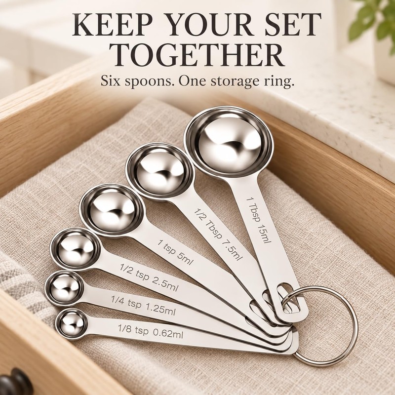 6-Piece Stainless Steel Measuring Spoons Set, Heavy Duty Tablespoon &