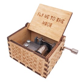 Youtang Gifts for Her Him, Fly Me to The Moon Wood Music Box, Antique Engraved Wooden Musical Boxes Gifts for Lover on Valentine's Day, Father's Day,Mother's Day,Christmas,New Year(Handcrank)