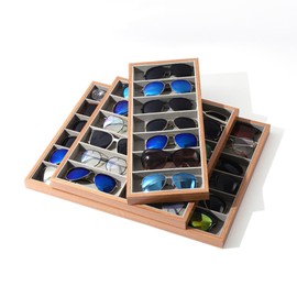 Lurockie Walnut Wood Glasses Storage Box Eyeglass Sunglasses Box Storage Case Tray Jewelry Display Showcase Organizer Box