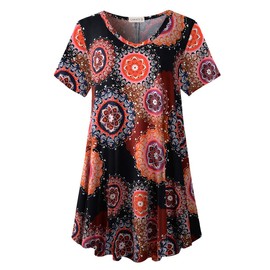 LARACE Boho Tops For Womens Summer Clothes Casual Short Sleeve Shirts V Neck Tunic for Leggings Plus Size Blouse(A-Black19 3X)