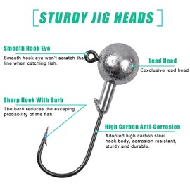 Jig Heads Fishing Hooks Set of 30 Rubber Fish Fishing Jig Hooks Lead Head Hook Fishing Hook Jig Hook with Round Jig Head for Rubber Fish for Predator Fishing, Lead Head Fishing Hooks (7 g - 30 Pieces)