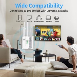 2025 New WiFi Extender Signal Booster,WiFi Extender,WiFi Repeater with Ethernet Port, 6 Antennas 360°, Coverage up to 11000 Sq. Ft. for 35+ Devices Home WiFi Repeater， 1-Tap Setup