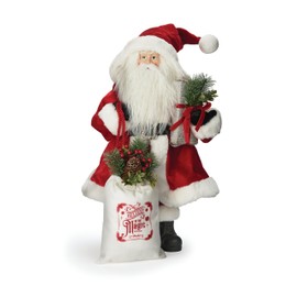 Roman, Cheerful 18" Santa Figure with Gift Sack, Charming Holiday Home Accent, Festive Christmas Decor