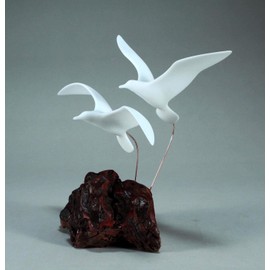 Seagull Pair Sculpture by John Perry Medium version Burl base 11in tall