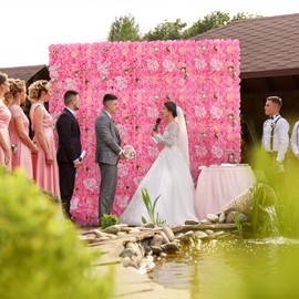 QinmiGarden Flower Wall Backdrop 9pcs 16.5x16.5 Inch Flower Wall Decor Artificial Floral Wall Panel Ideal for Wedding Celebrations, Festive Party Birthday Backdrops and Elegant Home Decor