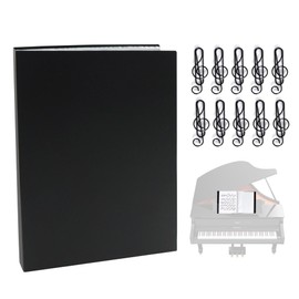 Music Folder A4, Choir Folder Black 40 Pages Music Folder, Waterproof Plastic Music Folder Music Folder for Sheet Music Folder Art Folder Document Folder Piano Guitar with 10 Notes Paper Clips