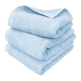 8 Year Towel, Face Towel, 13.4 x 33.5 inches (34 x 85 cm), 100% Cotton, Thin, Quick Drying, Highly Absorbent, Durable, No Bulk, Baby Blue, Set of 3