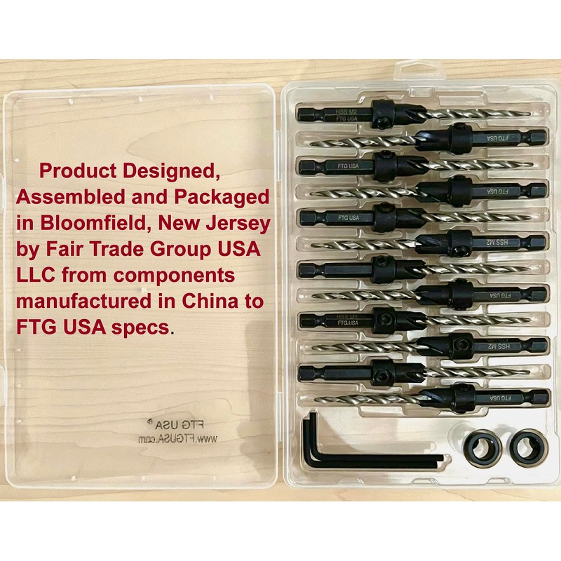 FTG USA Countersink Drill Bit Set for Wood with Tapered