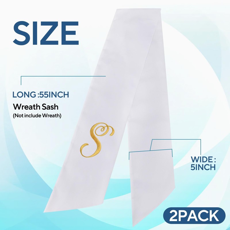 2 Pack Wreath Sash for Front Door Monogrammed Embroidery Wreath