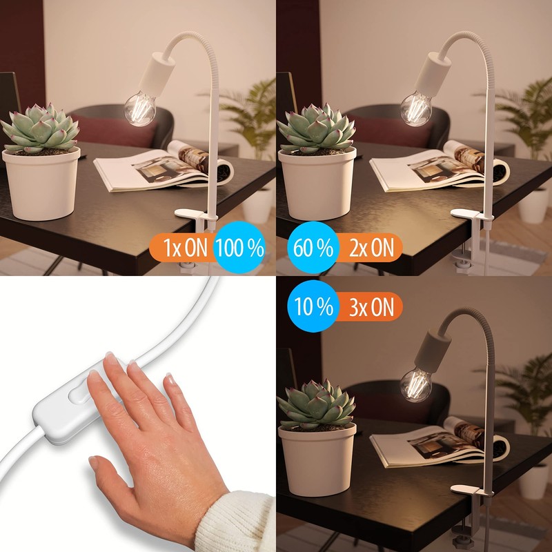 ledscom.de LELE E27 Clamp Light with Gooseneck White with E27