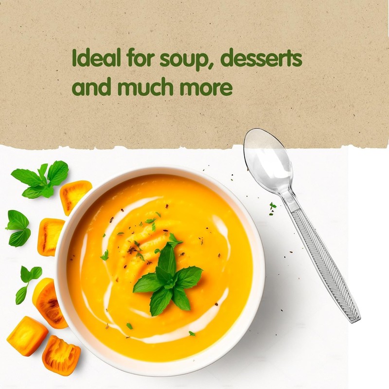 Signature Packaging - Re-usable Plastic Dessert Spoons 100 Pack -