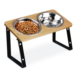 AYADA Elevated Cat Bowls, Height Adjustable Raised with Stand Lifted Ergonomic Anti Vomiting Non Slip Slanted Tilted Double Bowls Food Water Stainless Steel