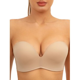 zossav Strapless Bra Non-Slip No Underwire Padded Bandeau Multiway Smoothing Bras Convertible Straps 34C Nude