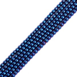 GEM-Inside 3mm Blue Metallic Coated Hematite Non-Magnetic Gemstone Loose Beads Round Energy Stone Power Beads for Jewelry Making 15"