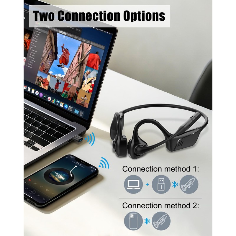 2B2C Open Ear Headphones with Mic, Bluetooth 5.1 Headset, USB