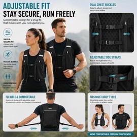 Running Vest for Women & Men, Hydration Vest with Water Bottle Holder & Zipper Phone Pocket, Lightweight Breathable Reflective Running Vest for Marathon.（Black）
