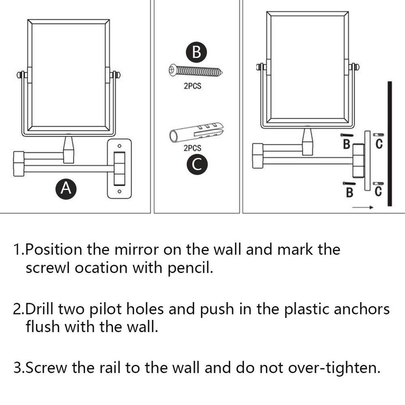 QiMH 3X Magnifying Wall Mounted Vanity Makeup Mirror | Rectangular