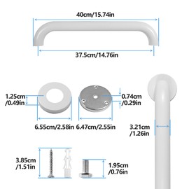 Rackickyer Shower Grab Bar, 2 Pack 16 Inch White Bathroom Safety Bar, 1.25" Diameter 304 Stainless Steel Grab Bars for Bathtubs and Showers, Handicap Shower Grab Bar for Seniors Elderly