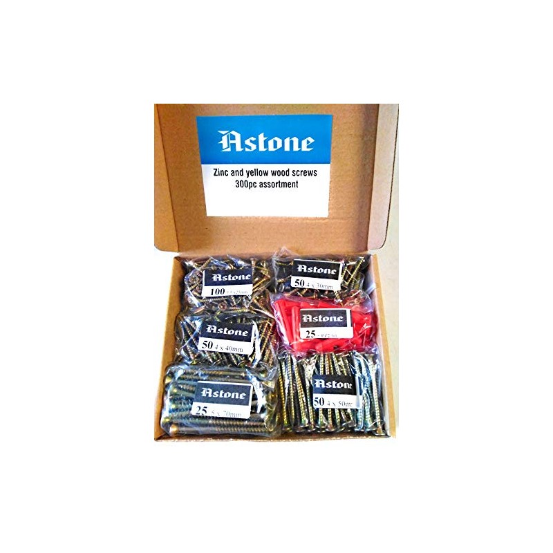 Astone wood screw assortments (300pc: 4 x 70mm, 50mm, 40mm,