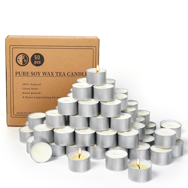 Soy Tealight Candles 50 Pack,8 Hours Long Burning Tealights Candles