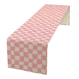 Boho Hippie Table Runner Groovy Pink Twisted Checkered Funky Modern Geometric Dinner Runner for Living Room Kitchen Party Holiday Dinner Home Decor 13x36in