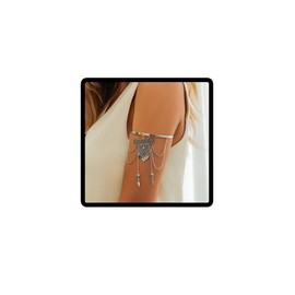 Jascatin Silver Punk Vintage Leaf Arm Bracelet Cuff Layered Turquoise Arm Chain Beaded Upper Open Arm Bracelets for Women