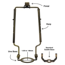 Creative Hobbies Adjustable Lamp Harp 8" 9" 10" Includes Regular Base and Uno Base and Finial (Antique Brass)