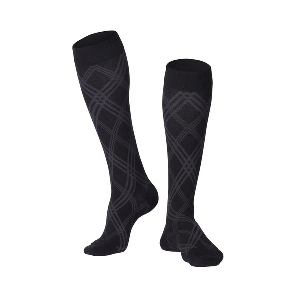 Touch Compression 20-30 mmHg Cotton Socks for Men, Black Argyle, X-Large