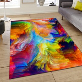 Abstract Ink Area Rugs5x7ft Modern Style Art Multicolor Paint Background Rug,Colorful Aurora Color Swirl Watercolor Wave Mats,Home Decor Machine Washable Carpet